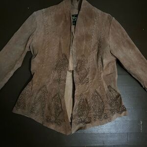 Sharif Brown Suede Laser-Cut Open Jacket